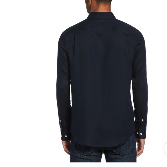 NWT Original Penguin Men's Button Shirt XXL Slim Fit Washed Linen Dark Sapphire - Picture 3 of 9